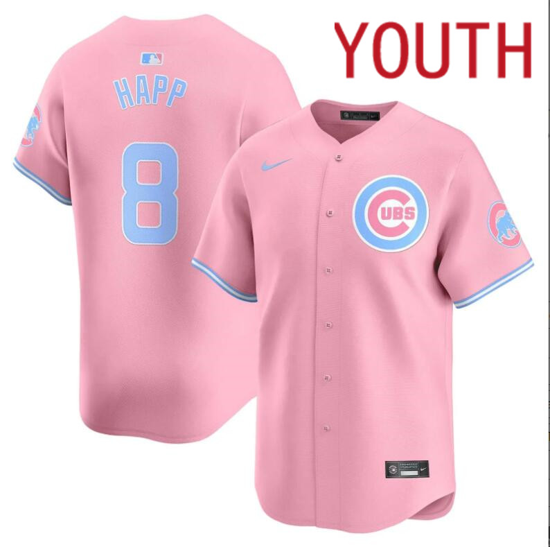 Youth  Chicago Cubs #8 Happ pink 2024 Nike MLB jersey